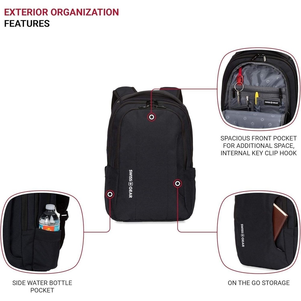 Swiss Gear Black Laptop Backpack Organizer Padded Straps Tablet Sleeve - Picture 9 of 10